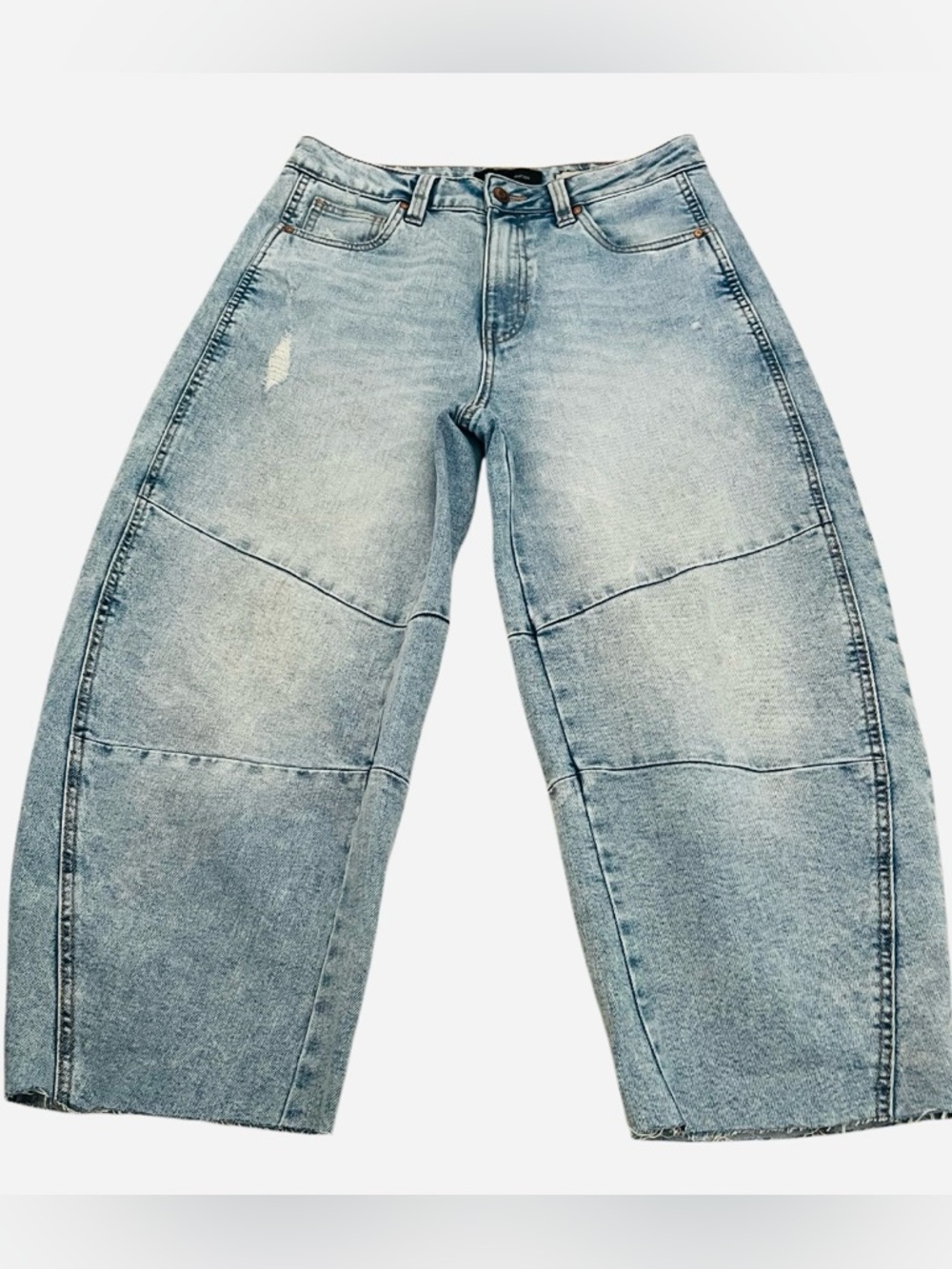 BCBGeneration - BARREL LEG Light Blue Boyfriend Jeans 👖 frayed hem - Picture 9 of 11
